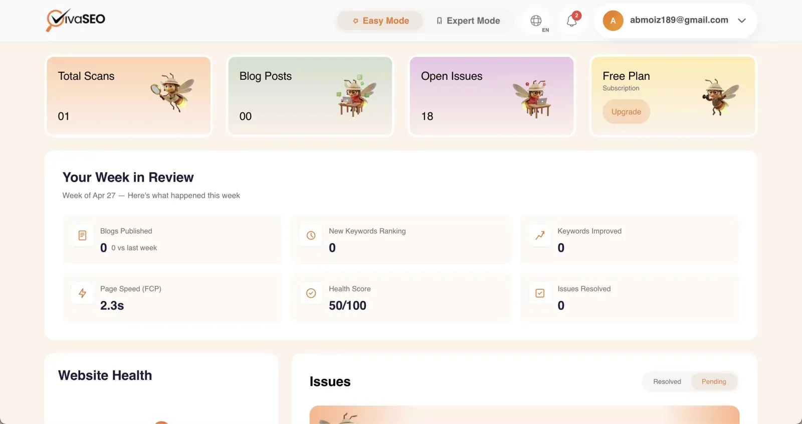 Viva SEO Adaptive dashboard screen