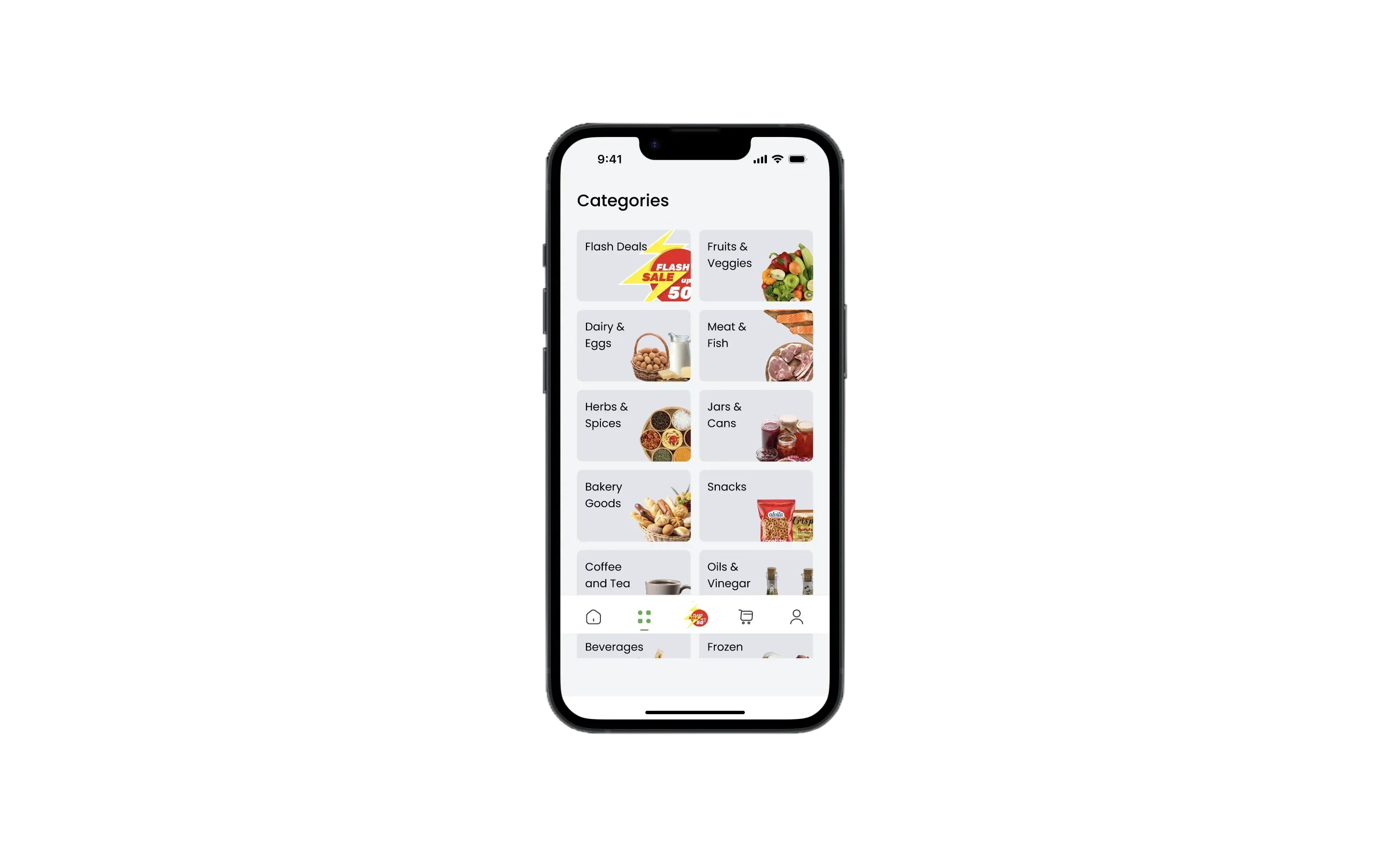 Freshline Category-driven navigation screen