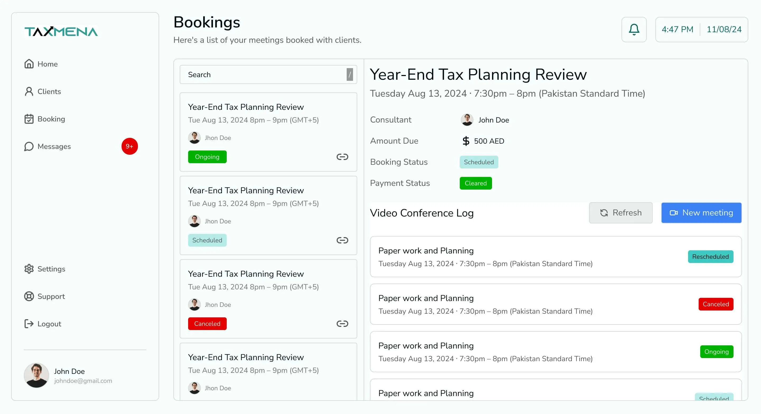 Taxmena Consultant workspace