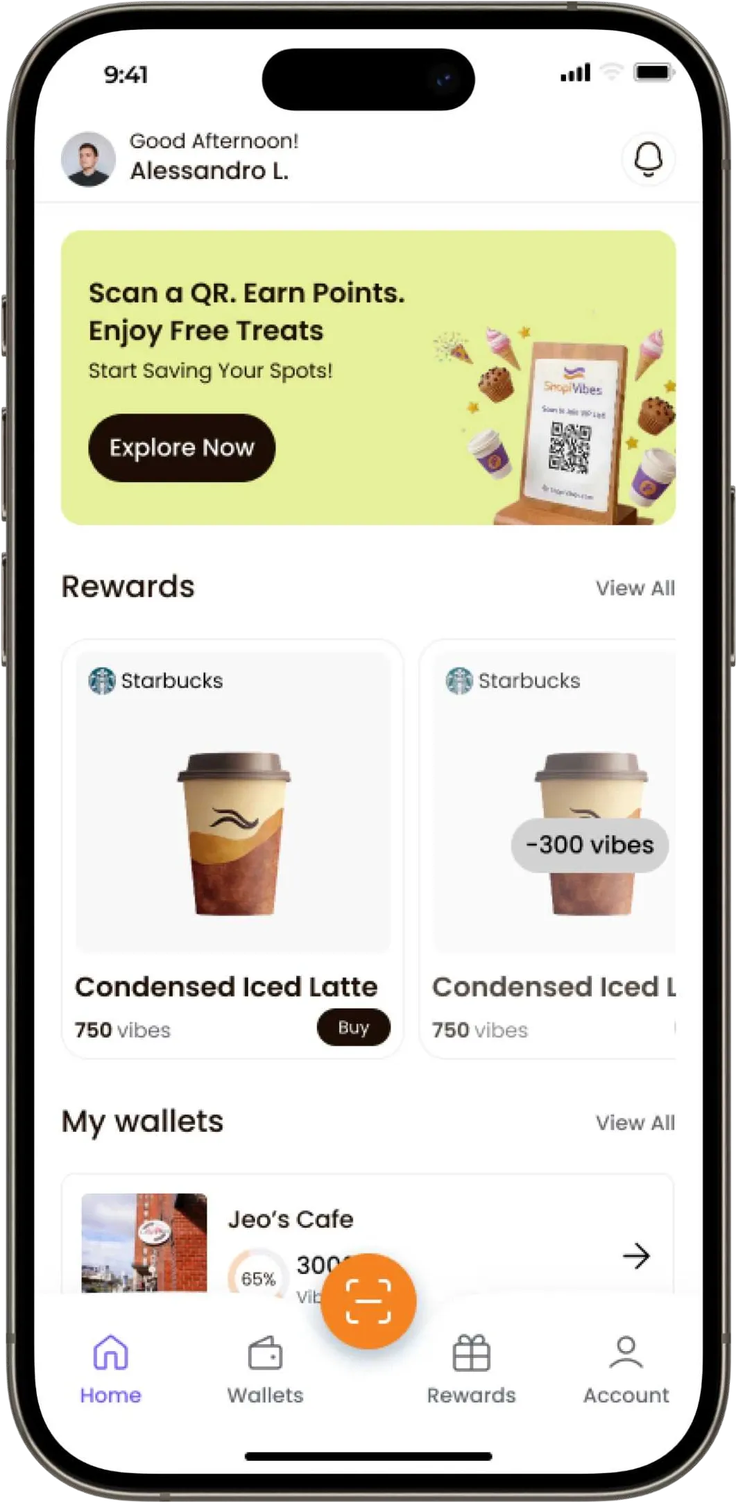ShopiVibes consumer loyalty app showing rewards, offers, and nearby stores