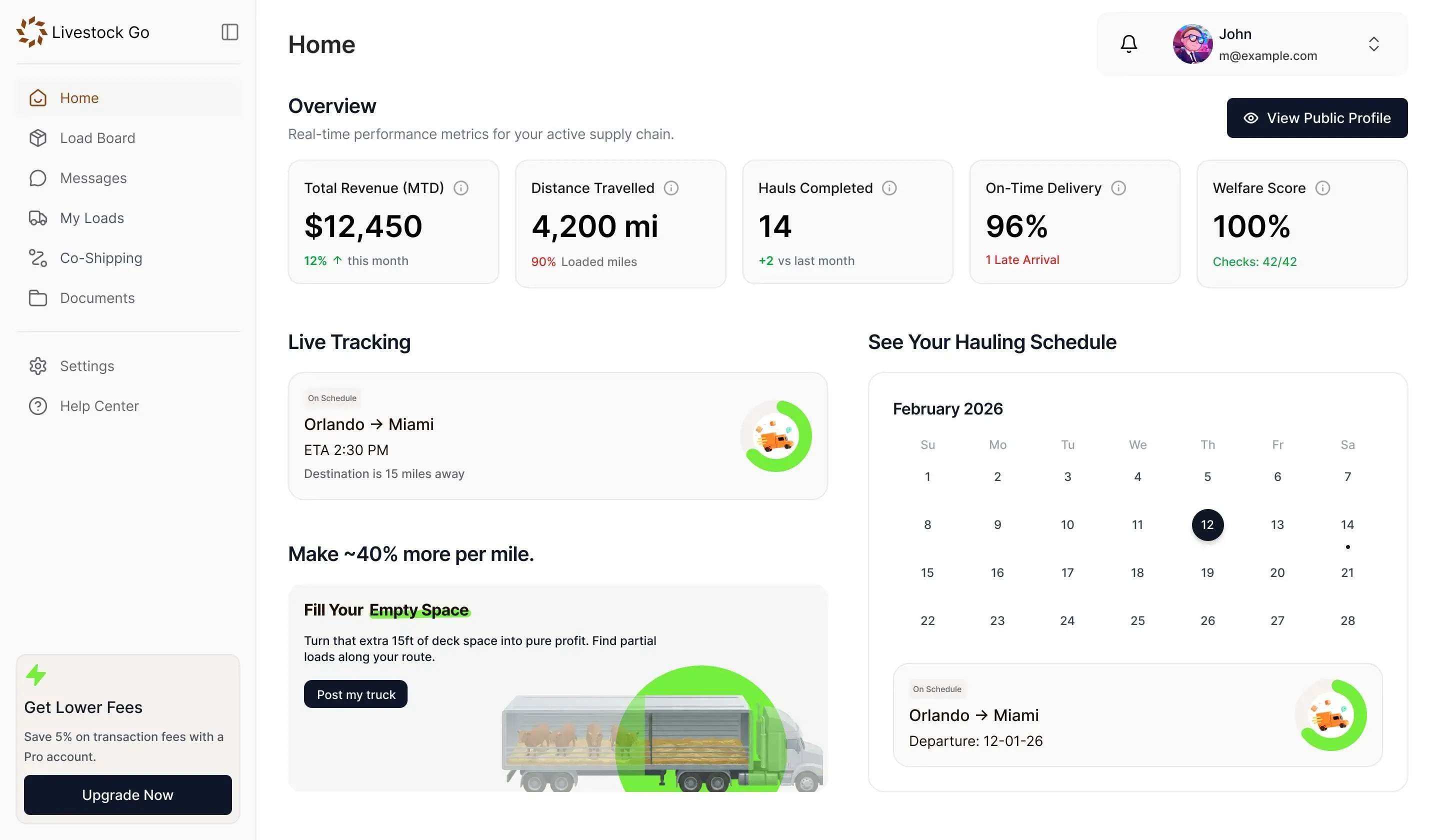 Livestock Go Driver dashboard