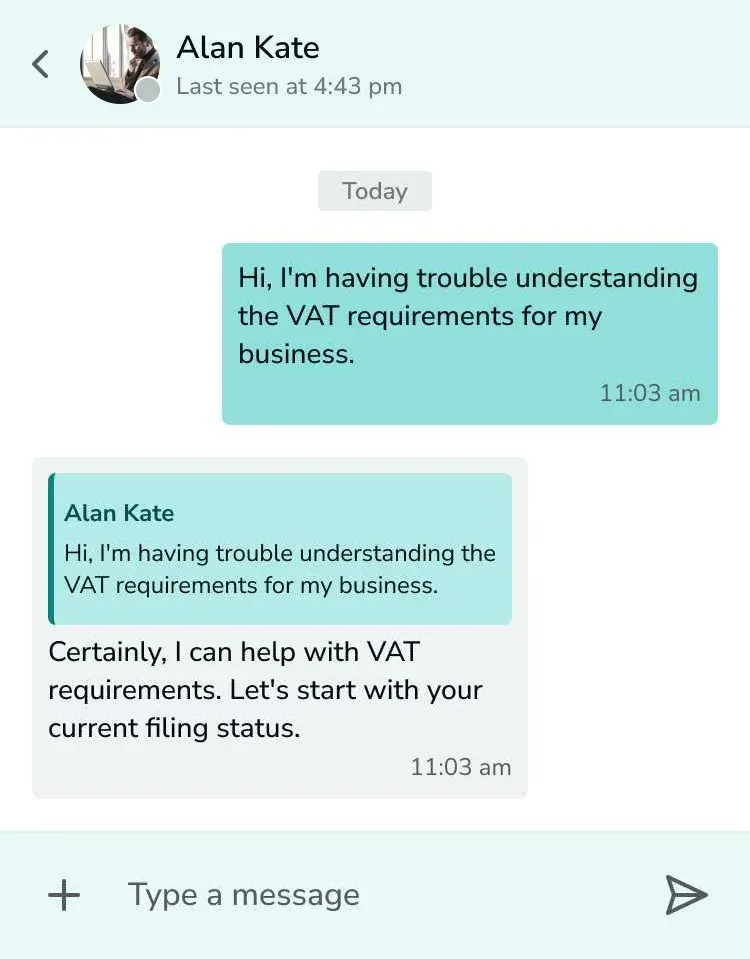 Taxmena Direct expert messenger screen