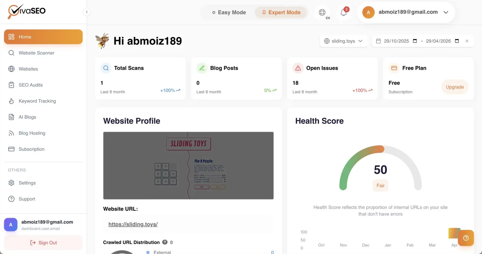 Viva SEO Expert Mode dashboard