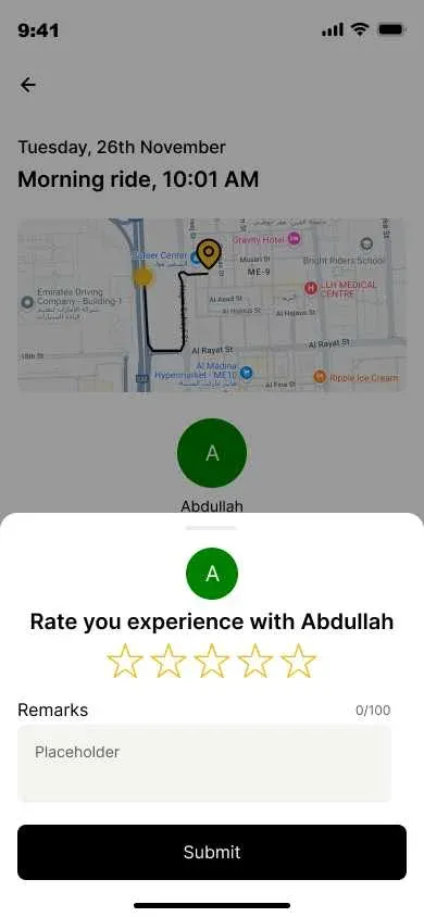 Citylink Driver rating and review screen
