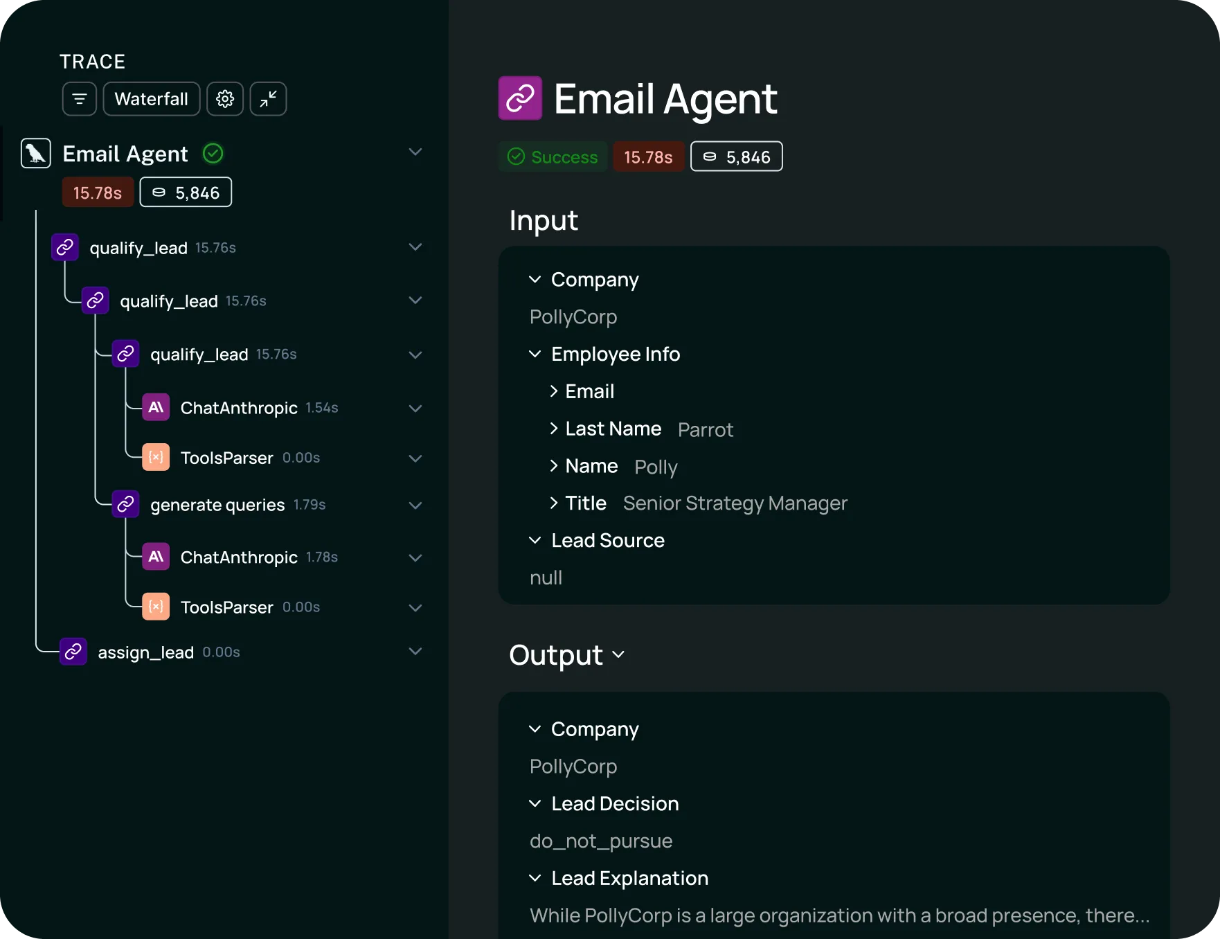 AI operations dashboard trace