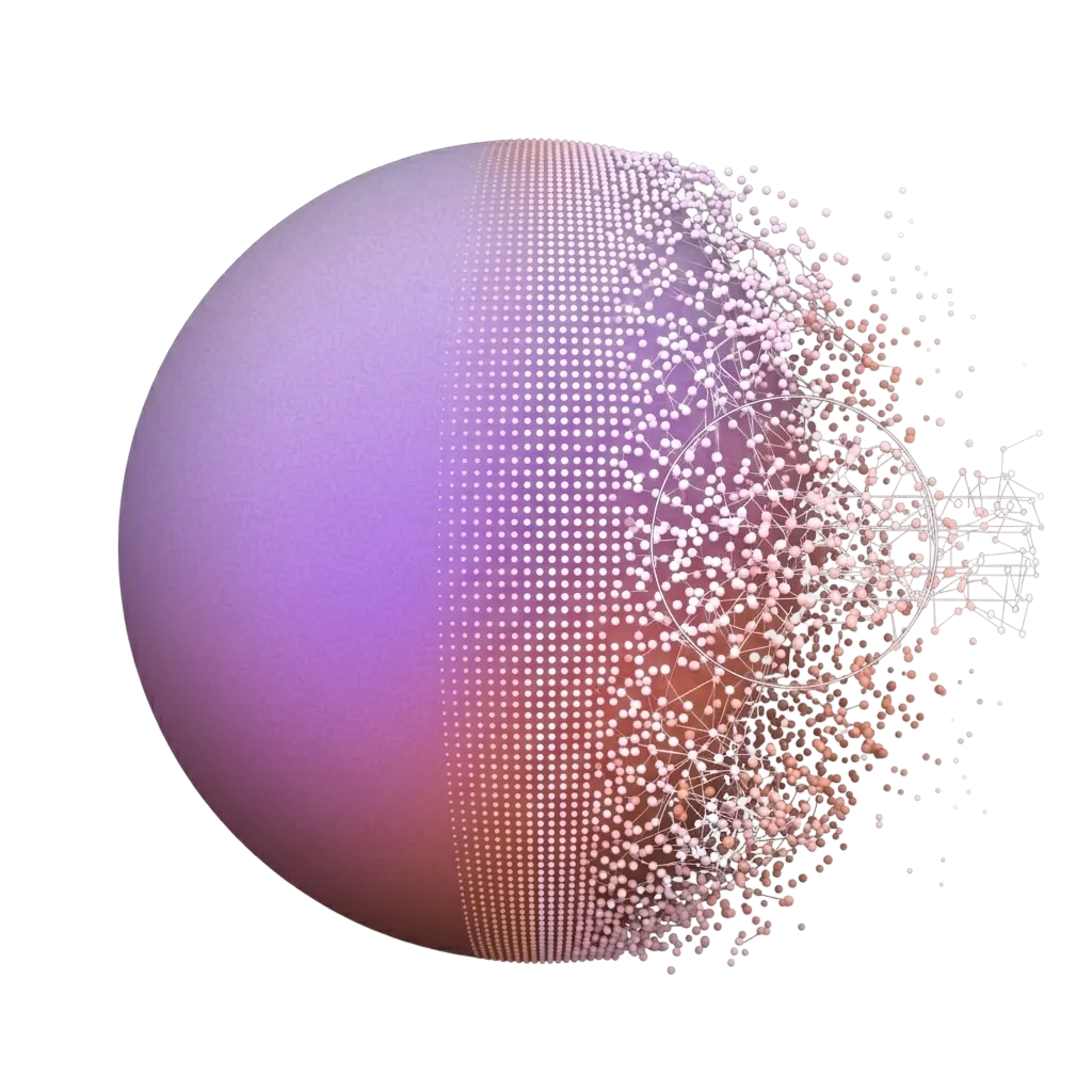 Spherical AI orb dispersing into particles