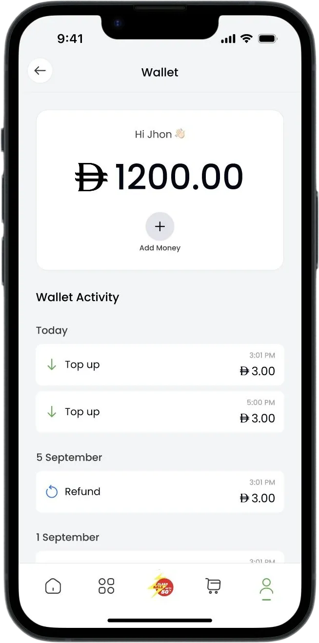 Freshline Wallet-powered checkout screen