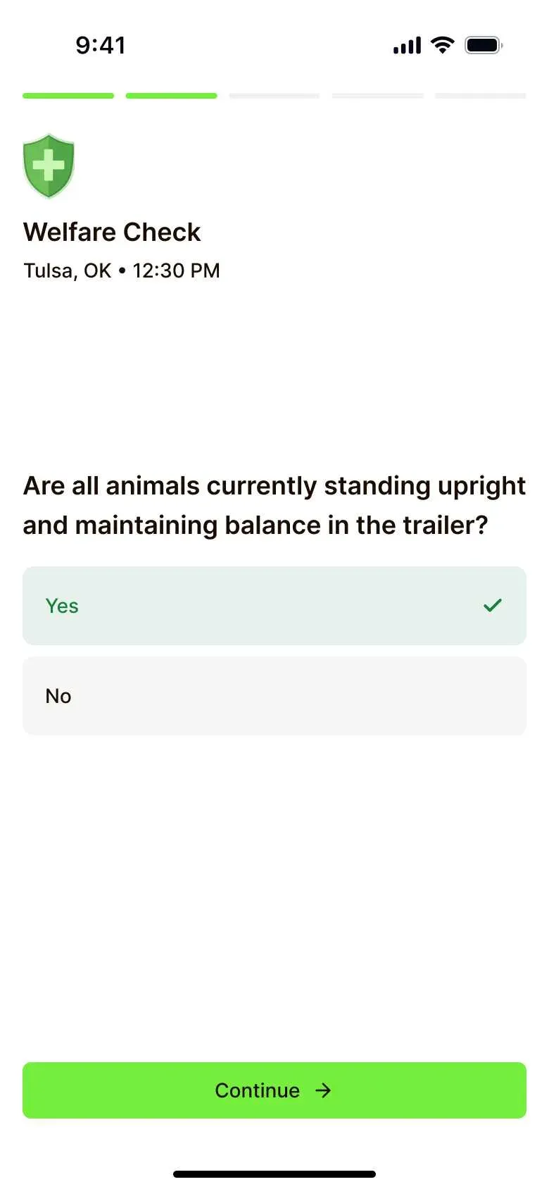 Livestock Go Welfare reporting screen